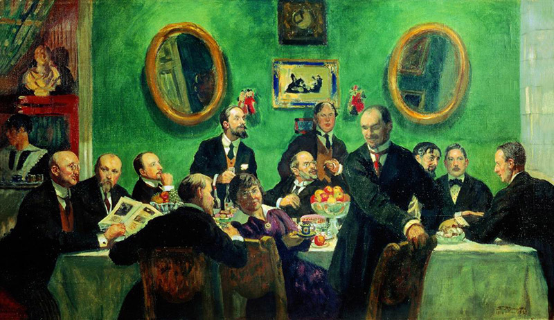 Б. М. Кустодиев. «Групповой портрет членов объединения „Мир искусства“». 1916—1920