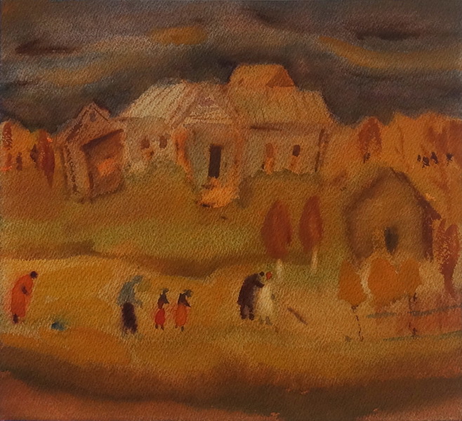 Василий Дьяков, Осень в деревне, 1984, акварель