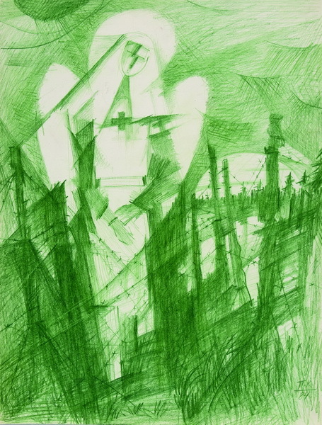 Кондратьев П.М. Сестра милосердия. Из серии Сестры милосердия. 1984. Бумага, карандаши цветные (зеленый). ГРМ